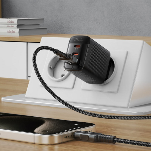 Зарядний пристрій 3xUSB 67W (2xUSB-C+USB-A) Gan A108 Fast Charger Black Acefast