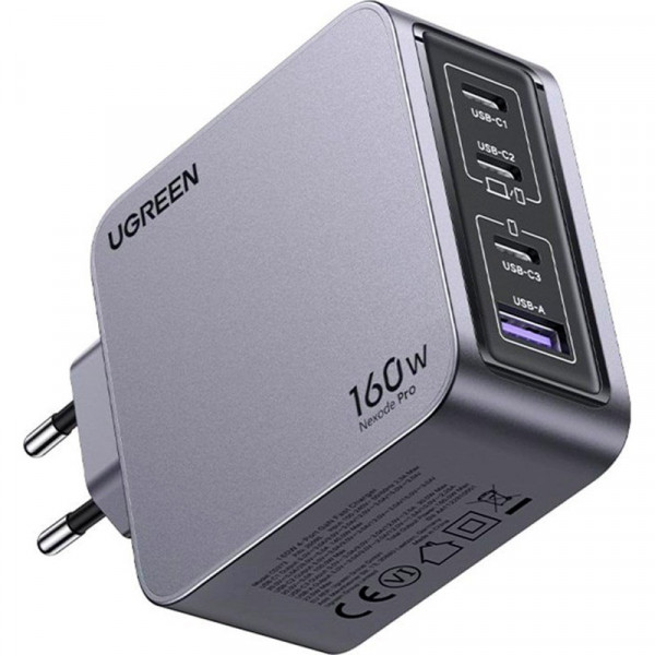 Зарядний пристрій 4xUSB 160W (3xUSB-C + USB-A) GaN + Type-C cable 100W сірий X763 Nexode Pro Ugreen