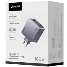 Зарядний пристрій 4xUSB 160W (3xUSB-C + USB-A) GaN + Type-C cable 100W сірий X763 Nexode Pro Ugreen