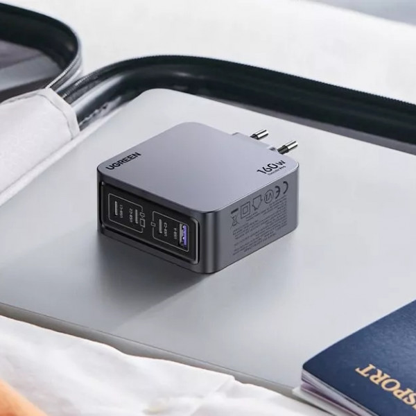 Зарядний пристрій 4xUSB 160W (3xUSB-C + USB-A) GaN + Type-C cable 100W сірий X763 Nexode Pro Ugreen