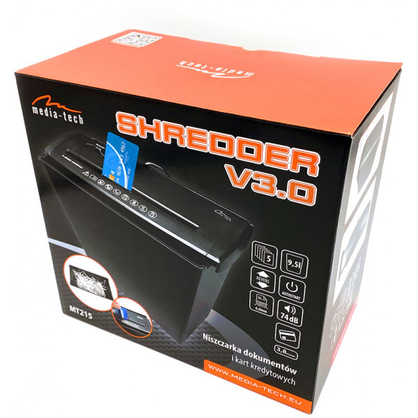 Знищувач документів Media-Tech MT215, CD/DVD discs & credit cards. 5 pages simultaneously