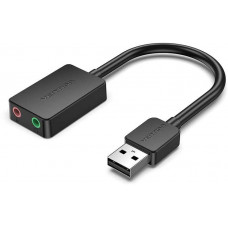Звукова карта USB AUX jack, 2*TRS (Mic + Ear) 0.15м Vention чорна