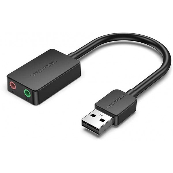Звукова карта USB AUX jack, 2*TRS (Mic + Ear) 0.15м Vention чорна