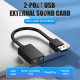 Звукова карта USB AUX jack, 2*TRS (Mic + Ear) 0.15м Vention чорна
