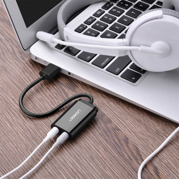 Звукова карта USB AUX jack, 2*TRS (Mic + Ear) ALC4042 Ugreen Чорна US205
