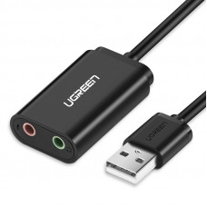 Звукова карта USB AUX jack, 2*TRS (Mic + Ear) ALC4042 Ugreen Чорна US205