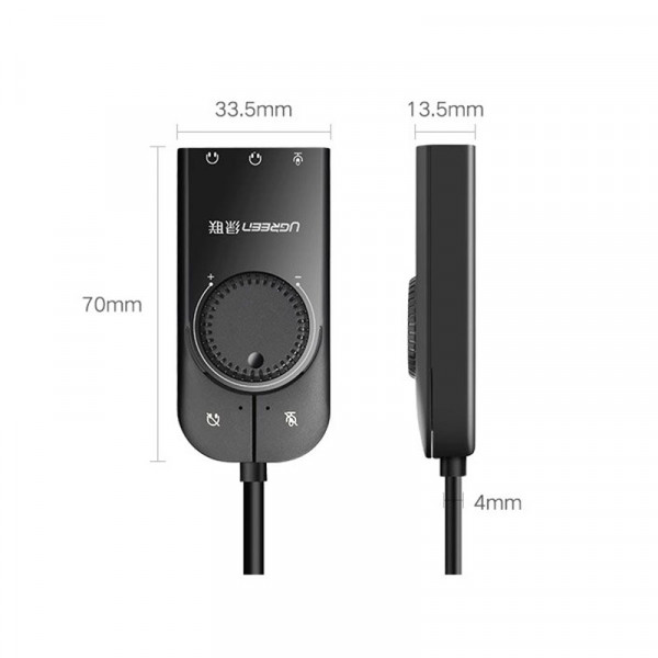 Звукова карта USB AUX jack, 2*TRS (Mic + Ear) SSS1629 Ugreen Чорна CM129