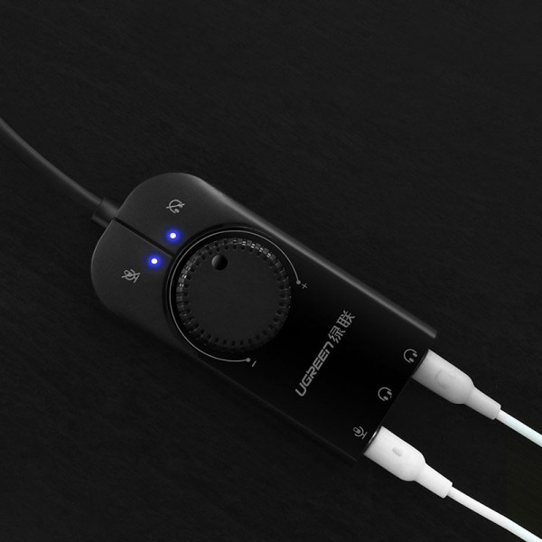 Звукова карта USB AUX jack, 2*TRS (Mic + Ear) SSS1629 Ugreen Чорна CM129