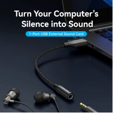 Звукова карта USB AUX jack, TRRS Ear, 0.25 м 96 кГц/24 біт 2-в-1 DSP шумозаглушення Vention
