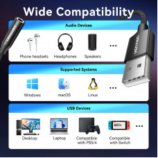 Звукова карта USB AUX jack, TRRS Ear, 0.25 м 96 кГц/24 біт 2-в-1 DSP шумозаглушення Vention