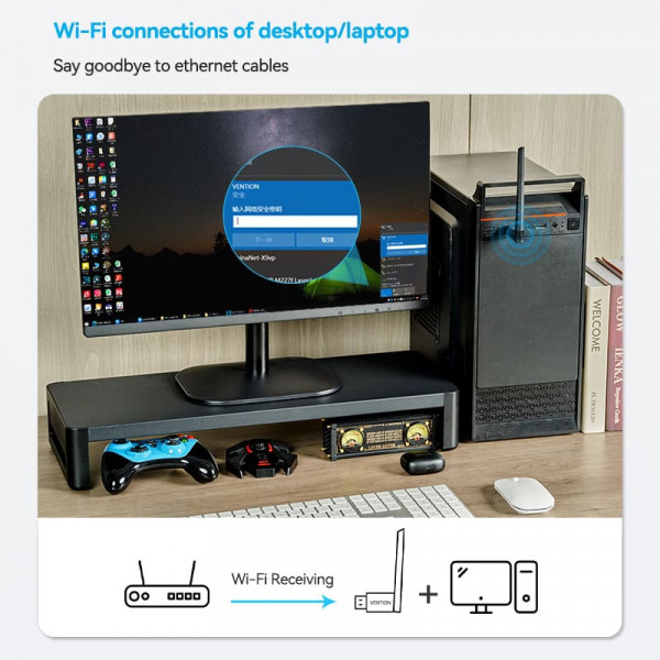 Адаптер WiFi Vention 2.4GHz/5GHz 200/433 Мбіт/с, USB