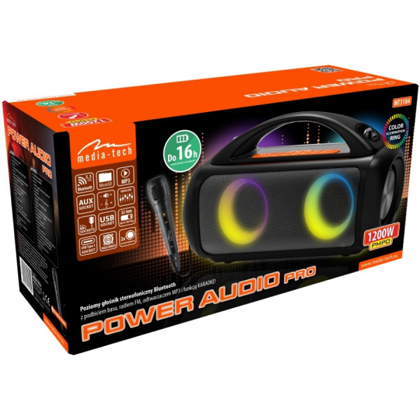 Акустична система 1.0 Media-Tech 60W, Bluetooth/AUX/microSD/MP3/USB/TWS/КАРАОКЕ/RGB,чорна