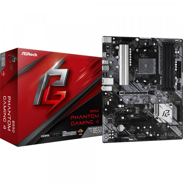 ASRock B550 Phantom Gaming 4 (AM4/B550, 4*DDR4, 2xPCIex16, HDMI, 6xSATAІІІ, 3xM.2, GLan, 7.1ch, ATX)