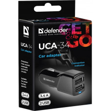 Автозарядка 2xUSB 18W (2xUSB-A) 3.4A UCA-34 чорна Defender