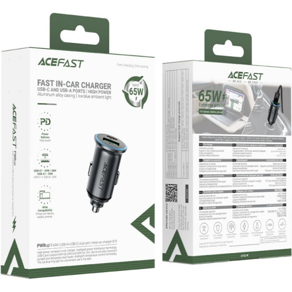 Автозарядка 2xUSB 65W (USB-C + USB-A) B15 Acefast