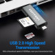 Card Reader USB 2.0, 2-слота SD/TF, USB-A/USB-C/Micro-B, Aluminum Alloy, чорний Vention