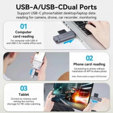Card Reader USB 3.0 AM/USB-C, 2-слота SD/TF, Dual Drive Letter Aluminum Alloy, сірий Vention