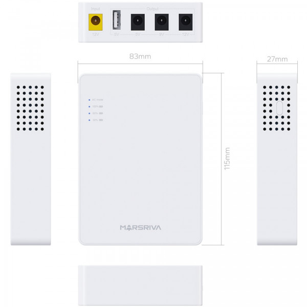 ДБЖ Marsriva DC Router UPS KP3EC 3xDC+USB OUT 5V/9V/12V, 2А/18W, 8400mAh, без БЖ