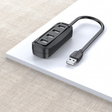 Хаб USB 2.0 -> 4xUSB-A 2.0, 1,0м, чорний Vention