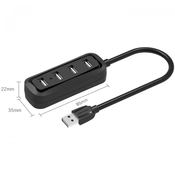 Хаб USB 2.0 -> 4xUSB-A 2.0, 1,0м, чорний Vention