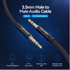 Кабель AUX Audio TRS M/M, 0.5м, чорний, обплетення, Vention