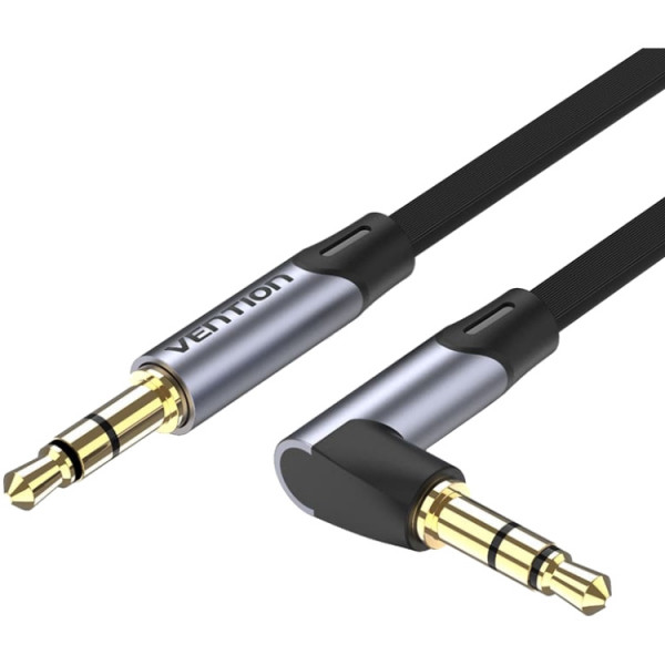 Кабель AUX Audio TRS M/M, кут 90°, 3.0м, сірий, Aluminum Alloy Vention