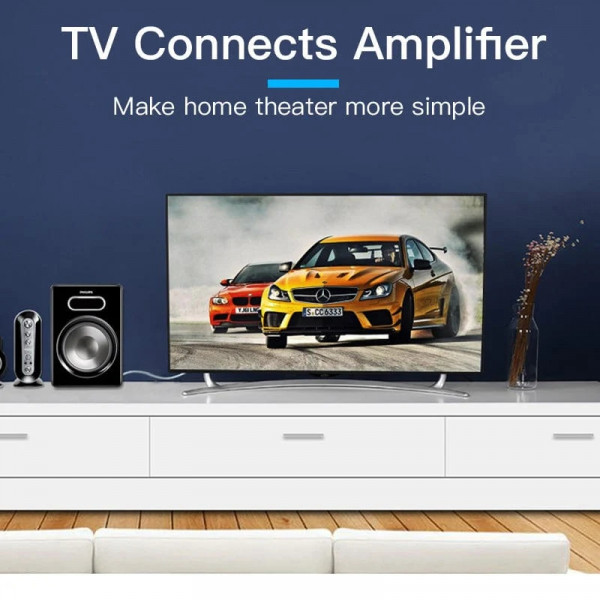 Кабель AUX Audio TRS - RCAx2 M/M 3.0м, PVC, Aluminum alloy, Gold-Plated, чорний, Vention