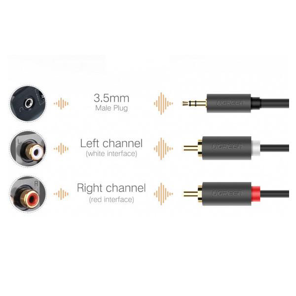 Кабель AUX Audio TRS - RCAx2 M/M 3.0м UGREEN AV102 Сірий