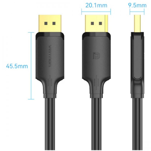 Кабель DisplayPort M - M 1.0 м, V1.2, 4K 60Hz, двонаправлений, чорний, Vention