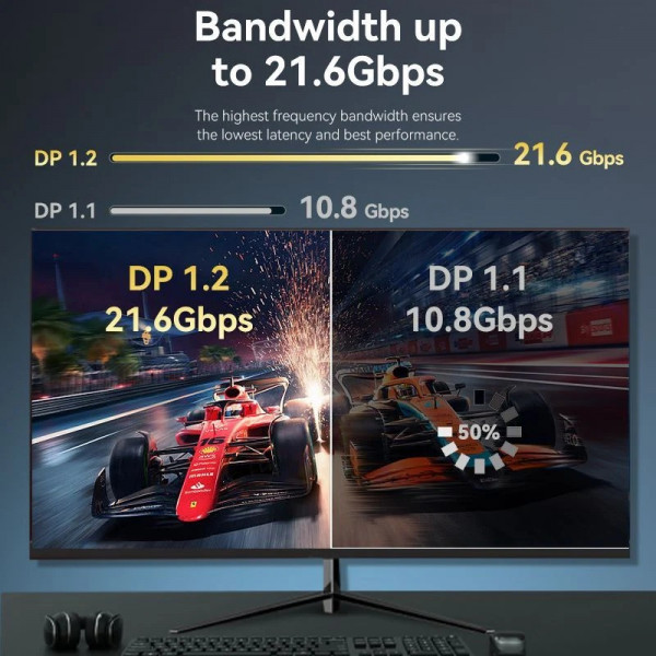 Кабель DisplayPort M - M 1.0 м, V1.2, 4K 60Hz, двонаправлений, чорний, Vention