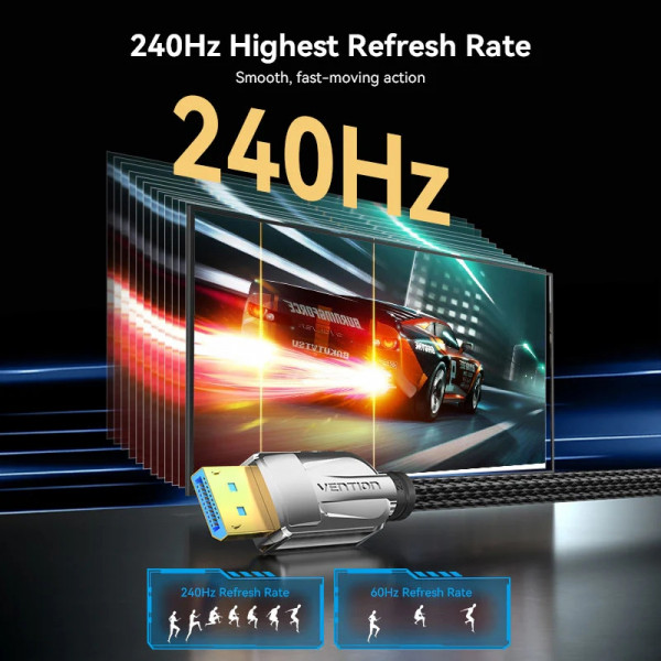 Кабель DisplayPort M - M 1.0м,V2.1, 16K 30 Гц, обплетення, чорний Vention