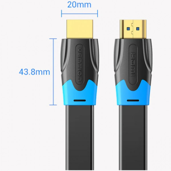 Кабель HDMI M - M, 1.0м, V2.0, 4K 60Гц, PVC Flat Design, Black, Vention