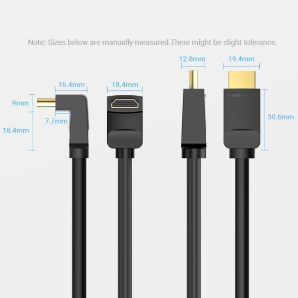 Кабель HDMI M - M, 2.0м, V2.0, 4K 60Гц, кут 270°, PVC, чорний Vention