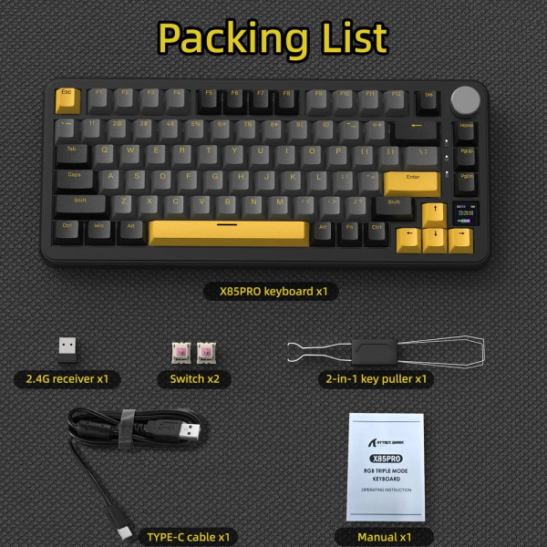 Клавіатура ігрова механічна Attack Shark X85PRO 82кл. RGB, Wireless, Star Black