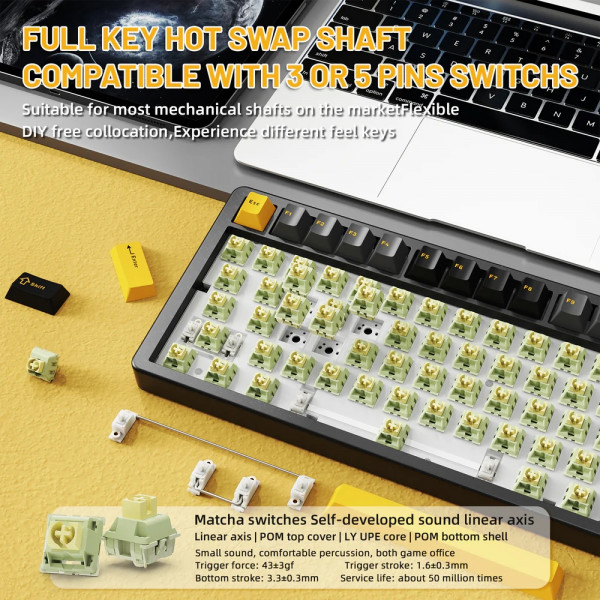 Клавіатура ігрова механічна Attack Shark X86 82кл. RGB, Wireless, Matcha Switch, Star Black