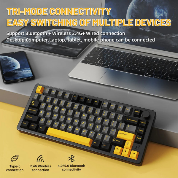 Клавіатура ігрова механічна Attack Shark X86 82кл. RGB, Wireless, Matcha Switch, Star Black