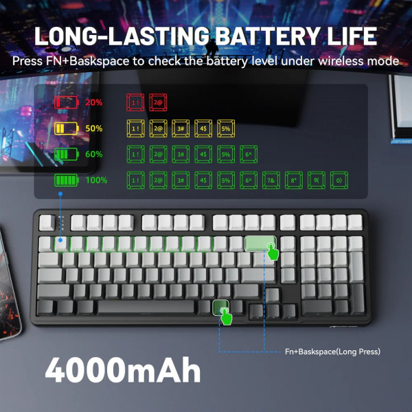 Клавіатура ігрова механічна Attack Shark X98 102кл. RGB, Wireless, Moonlight Night