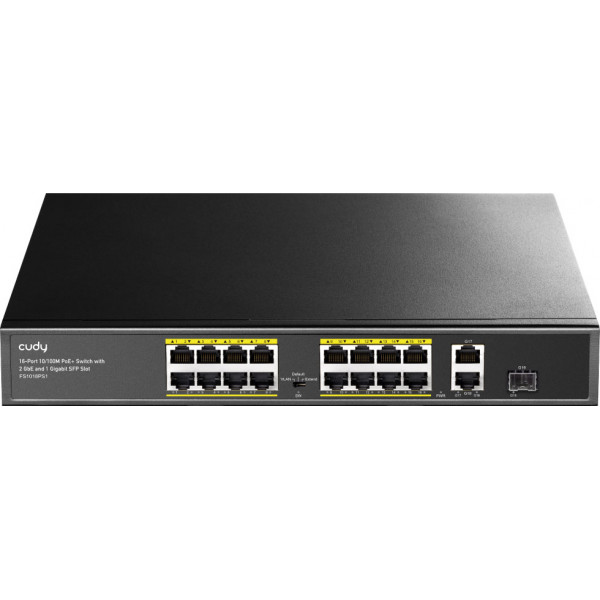 Комутатор Cudy FS1018PS1, 16 порт 10/100M PoE+ Switch with 2 Gigabit Uplink and 1 SFP Port 200W