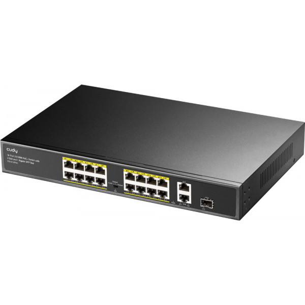 Комутатор Cudy FS1018PS1, 16 порт 10/100M PoE+ Switch with 2 Gigabit Uplink and 1 SFP Port 200W
