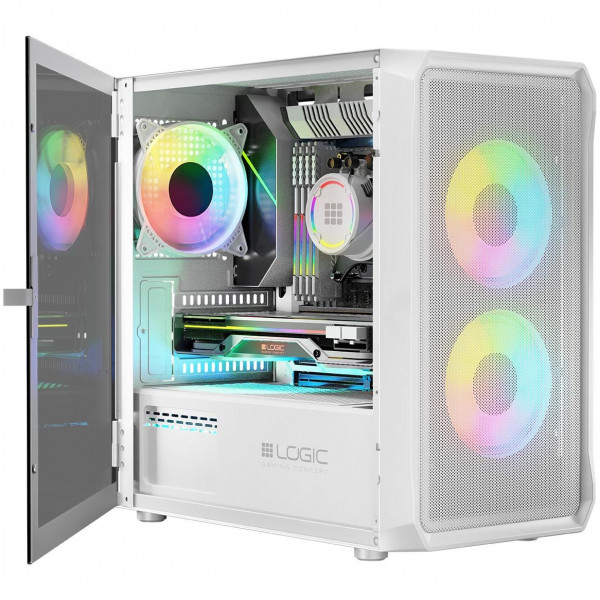 Корпус LogicConcept PORTOS MESH+GLASS ARGB fans 3x120mm WHITE без БЖ mATX