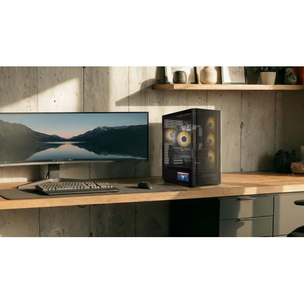 Корпус Modecom VOLCANO AQ400 ARGB MIDI SIDE LCD 6,2”, 4x120mm fans BLACK без БЖ ATX
