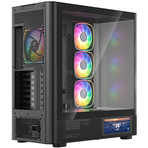 Корпус Modecom VOLCANO AQ400 ARGB MIDI SIDE LCD 6,2”, 4x120mm fans BLACK без БЖ ATX