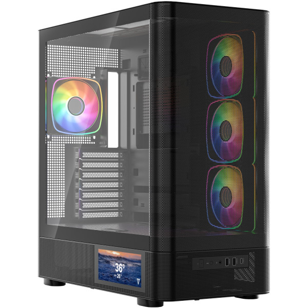 Корпус Modecom VOLCANO AQ400 ARGB MIDI SIDE LCD 6,2”, 4x120mm fans BLACK без БЖ ATX