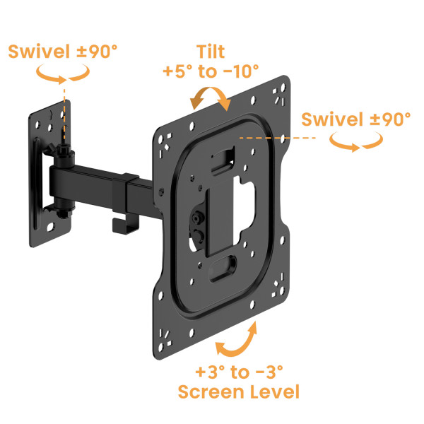 Кронштейн для ТВ AGN AGN43-221P з поворотом/одне коліно/23"-43"/30 кг/max.VESA 200x200/Black