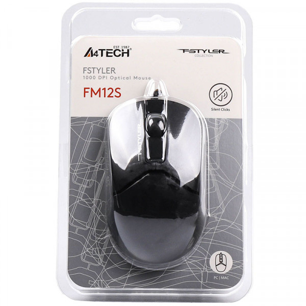 Мишка A4-Tech Fstyler FM12S безшумна, USB, чорна