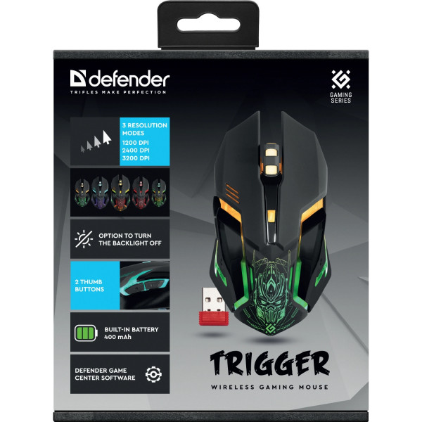 Мишка Defender Trigger GM-934, бездротова, ігрова, 6 кн. 3200 dpi, 350mAh, LED, біла
