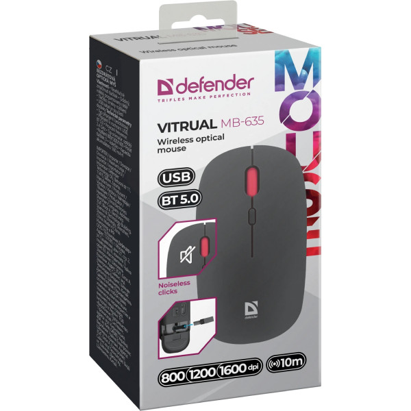 Мишка Defender Vitrual MB-635, бездротова, 4кн., 1600 dpi., чорна