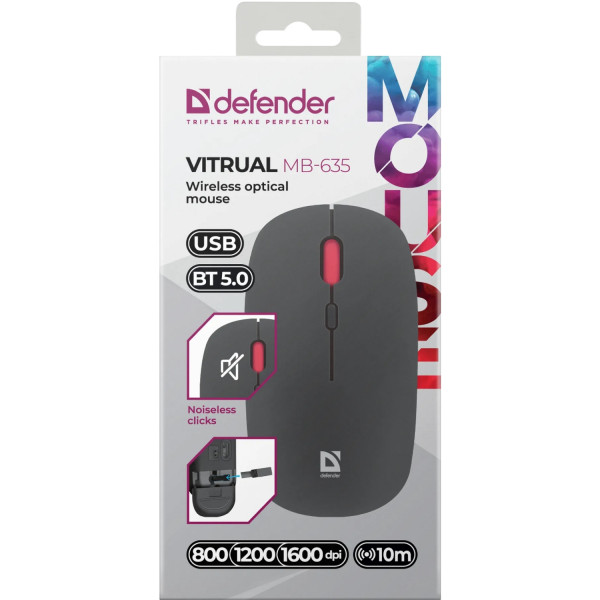 Мишка Defender Vitrual MB-635, бездротова, 4кн., 1600 dpi., чорна