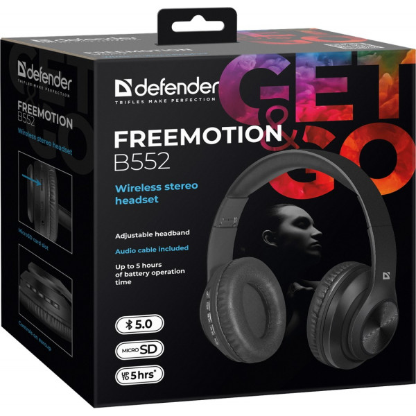 Навушники з мікрофоном Defender FreeMotion B552 Bluetooth, чорні