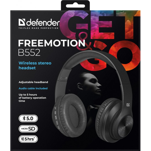 Навушники з мікрофоном Defender FreeMotion B552 Bluetooth, чорні